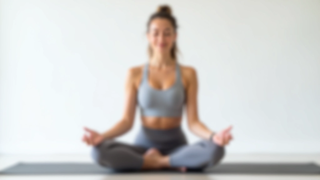 Persoon zit in lotushouding op yoga mat met ogen gesloten, vredige uitdrukking